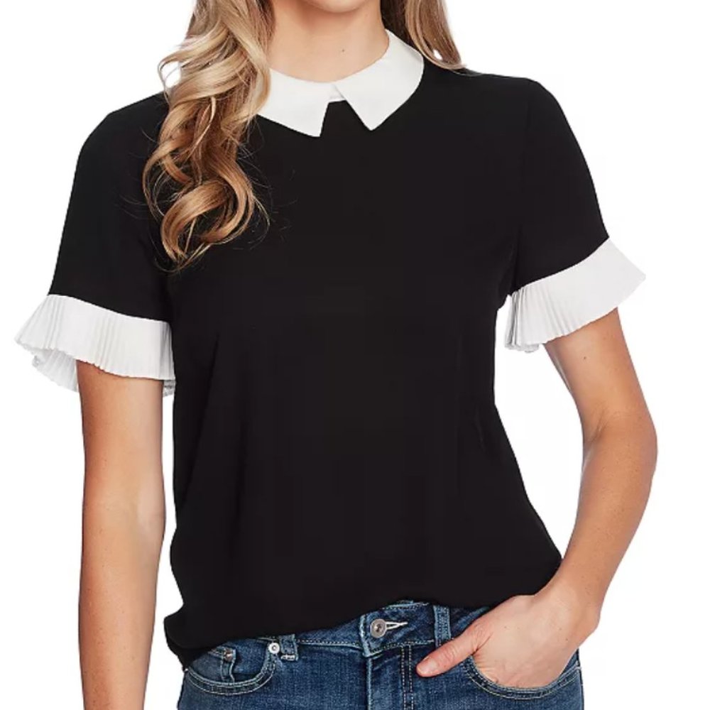 CeCe Colorblocked Collared Blouse - Picture 7 of 11